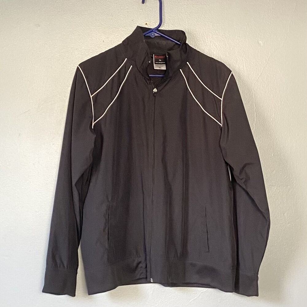 Champion Jacket Womens Size XL Black White Trim Vintage Windbreaker Track